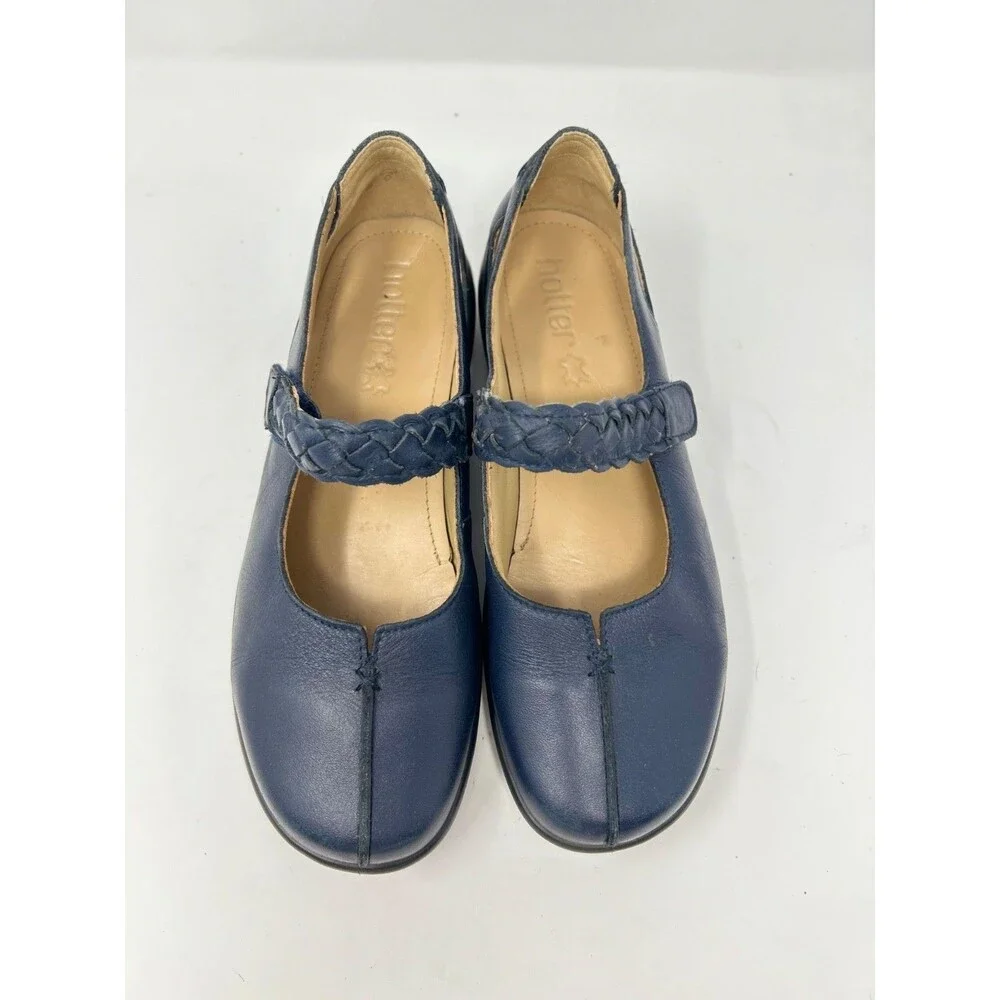Hotter Women's US sz 9 Navy Leather Shake Mary Jane Flats Comfort Shoes